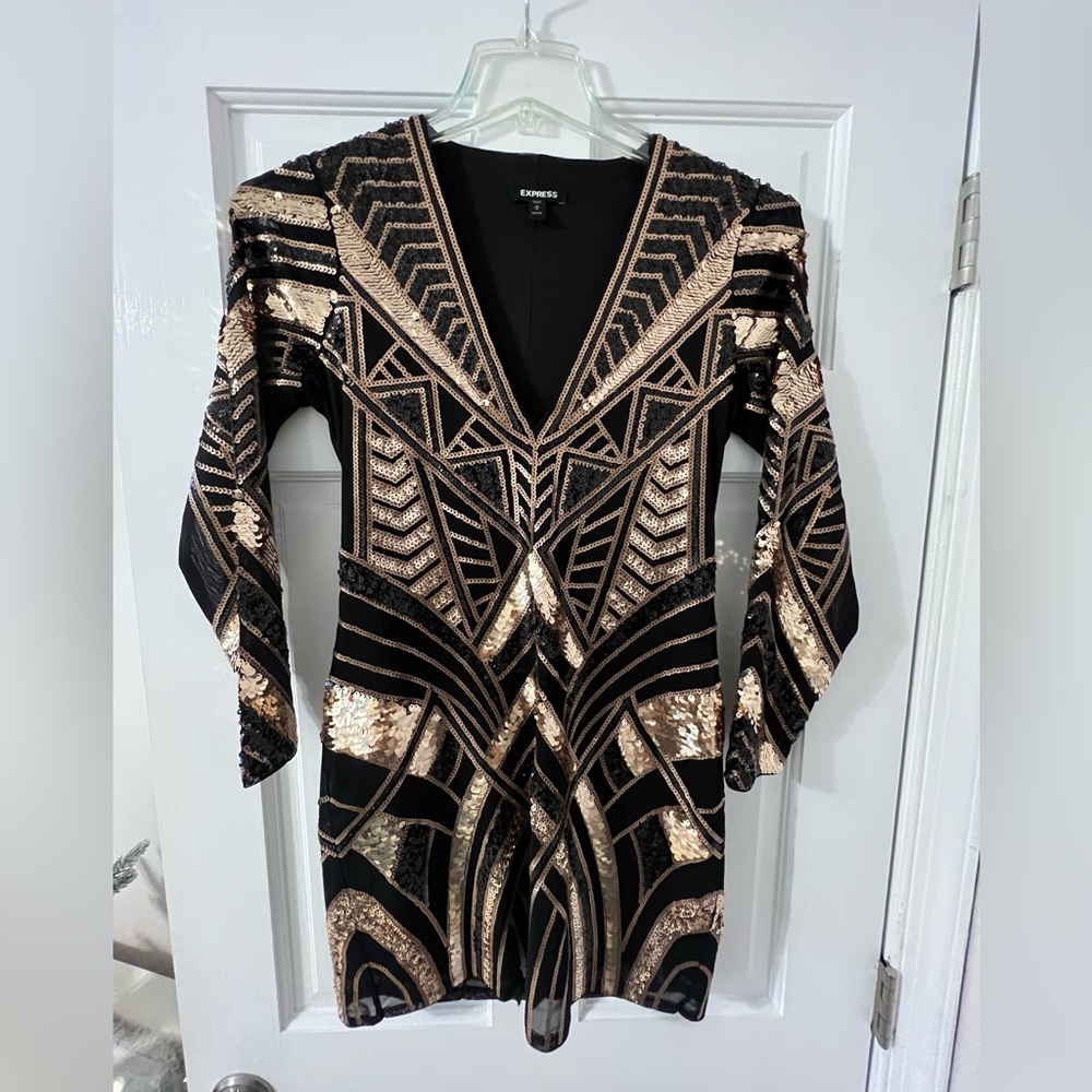 Express Black and Gold Long Sleeve Dress